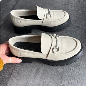 Call It Spring Off-White Loafers with Black Chunky Soles